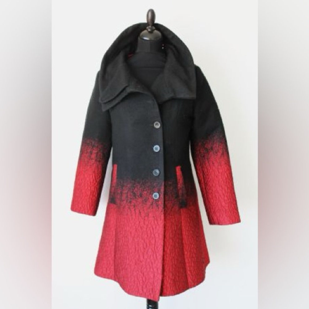 Desigual NWT Stylish‎ Black and Red Women's Coat  goth gruge statement
